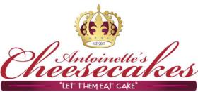 Antoinette's Cheesecakes wordmark logo featuring a crown and the slogan "Let them eat cake"