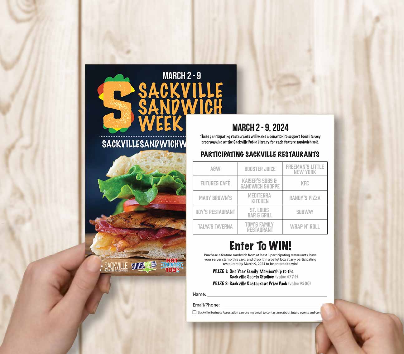 Hands holding the Sackville Sandwich Week passport