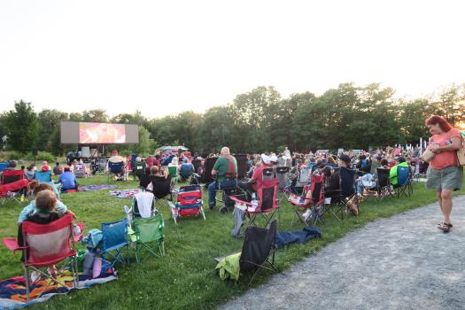 Group of people watching an outdoor movie